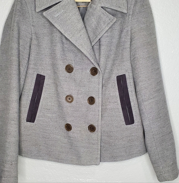 Isaac Mizrahi Live Gray & Brown Double Breasted Womens Peacoat Size Small - Picture 2 of 8